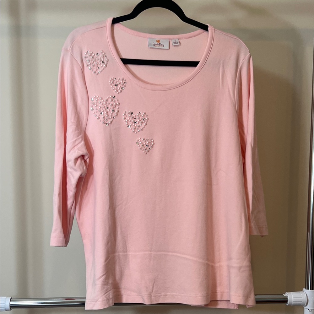 Quacker Factory Pink Long Sleeve Top with Heart Details